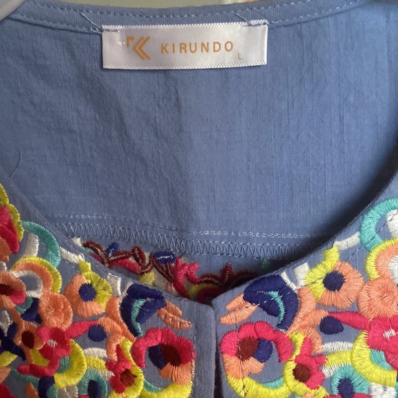 Kirundo Cabo embroidered shift dress women’s blue Pom Pom mini - Picture 3 of 3